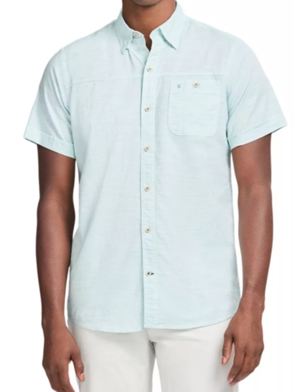 NWT size Medium Izod Men's Dockside Short Sleeve Chambray Striped Shirt
